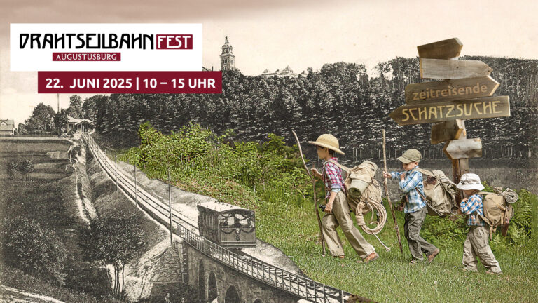 Poster zum Drahtseilbahnfest mit Kindern und der historischen Drahtseilbahn