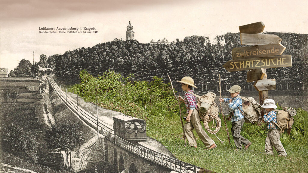 Poster zum Drahtseilbahnfest mit Kindern und der historischen Drahtseilbahn