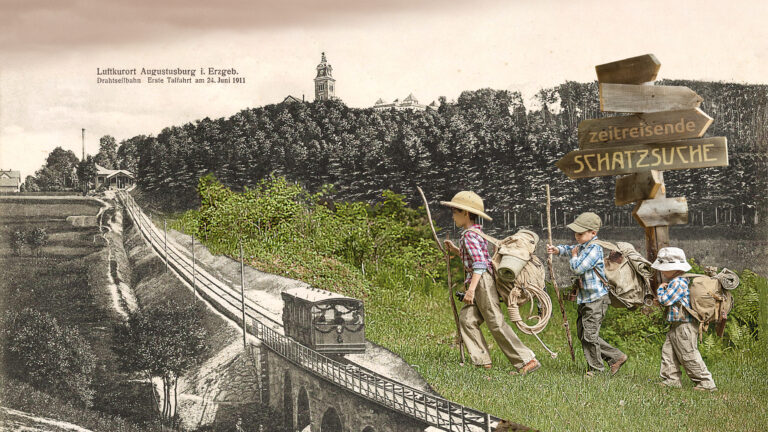 Poster zum Drahtseilbahnfest mit Kindern und der historischen Drahtseilbahn