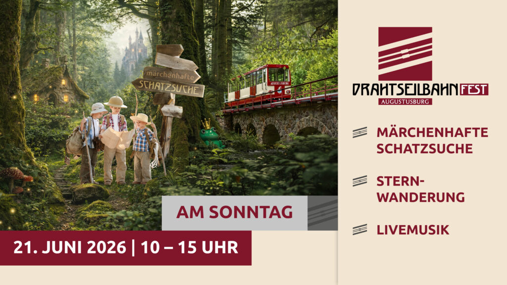 Kinder als Pfadfinder im Märchenwald mit Drahtseilbahn Augustusburg